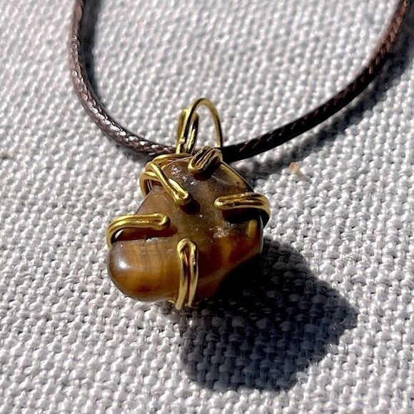 🐅 TIGER’S EYE WIREWRAPPED BOHO PENDANT NECKLACE 🐅 - Picture 1 of 9